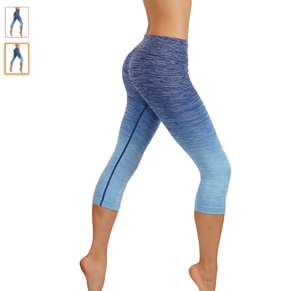 NWT Seamless High Waist Yoga Dry-Fit Ombre compression Capri Leggings - Picture 2 of 7